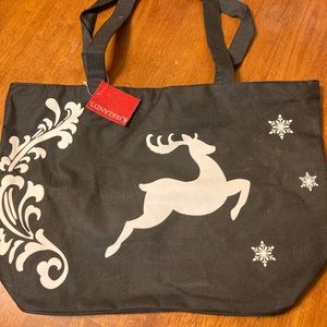Black reindeer zippered tote bag